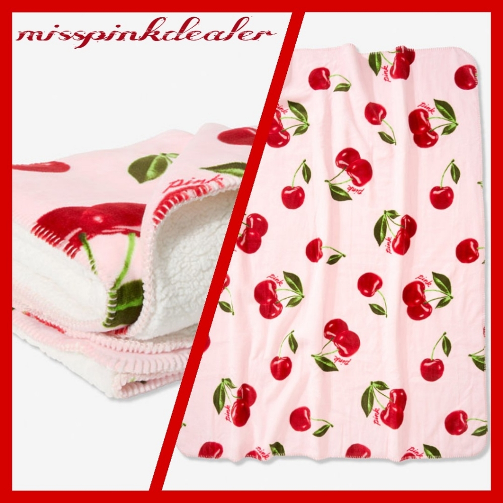 VS PINK Cherry's Sherpa Blanket 50in by 60in